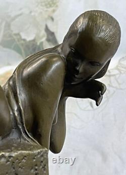 Handmade Erotic Art Deco Nude Mermaid Bronze Sculpture, Lost-Wax Cast