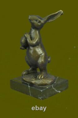 Handmade Milo Rabbit W. Candy Basket Bronze Art Deco Sculpture Figure