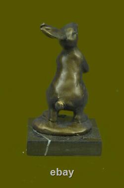 Handmade Milo Rabbit W. Candy Basket Bronze Art Deco Sculpture Figure