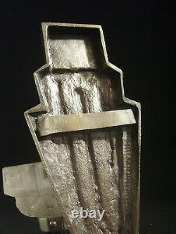 Hanots Applique Art Deco Bronze Nickelé & Coupelle En Verre Presse 1930