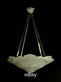 Hanots Chandelier Or Suspension Art Deco Bronze & Squeezed Glass Vessel 1930