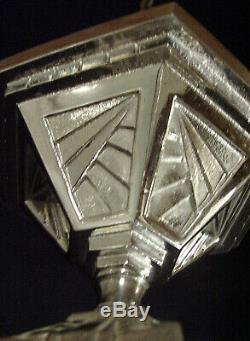 Hanots Chandelier Or Suspension Art Deco Bronze & Squeezed Glass Vessel 1930