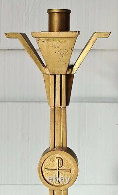 Heavy Religious Candlestick In Bronze Art Deco Heavy Bronze Religious Candlestick