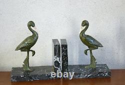 Herons, Pair Of Gual, Heron, Crane, Stork, Bronze, Art Deco, Gual