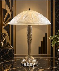 Hettier & Vincent Art Deco Bronze Table Lamp with White Pressed-Glass Bowl by EJG