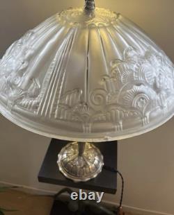 Hettier & Vincent Art Deco Bronze Table Lamp with White Pressed-Glass Bowl by EJG