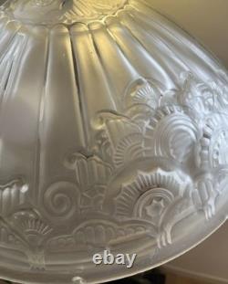 Hettier & Vincent Art Deco Bronze Table Lamp with White Pressed-Glass Bowl by EJG
