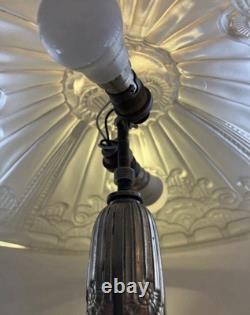 Hettier & Vincent Art Deco Bronze Table Lamp with White Pressed-Glass Bowl by EJG