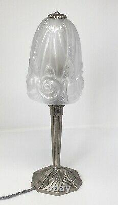 Hettier - Vincent Bronze Bronze Bronze Deco Lamp Nickeled, Baccarat Crystal Tulip