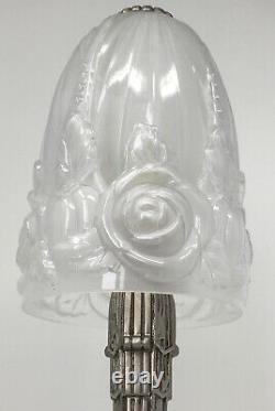 Hettier - Vincent Bronze Bronze Bronze Deco Lamp Nickeled, Baccarat Crystal Tulip