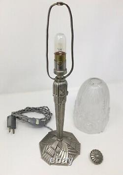 Hettier - Vincent Bronze Bronze Bronze Deco Lamp Nickeled, Baccarat Crystal Tulip