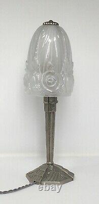 Hettier - Vincent Bronze Bronze Bronze Deco Lamp Nickeled, Baccarat Crystal Tulip