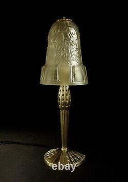 Hettier Vincent & Lamp Art Deco Bronze Cataloged & Pressed Glass Tulip 1930