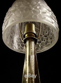 Hettier Vincent & Lamp Art Deco Bronze & Tulip Glass Pressed Signed In 1930