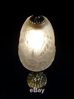 Hettier Vincent & Lamp Art Deco Bronze & Tulip Glass Pressed Signed In 1930