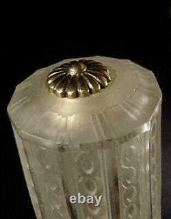 Hettier - Vincent Lampe Art Deco In Bronze - Tulip In Pressed Glass Signed 1930