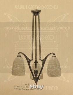 Hettier & Vincent / Model-Verdun Art Deco Silvered Bronze and Molded Glass Chandelier