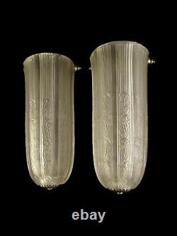 Hettier & Vincent Pair D Appliqués Art Deco And Pressed Glass And Nickelé Bronze