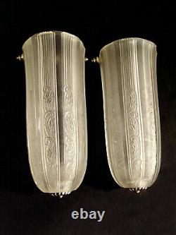 Hettier & Vincent Pair D Appliqués Art Deco And Pressed Glass And Nickelé Bronze