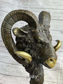 High-end Art Deco Artisanal Bronze Rams Head Desk Sculpture Closeout Sale