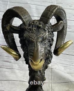 High-end Art Deco Artisanal Bronze Rams Head Desk Sculpture Closeout Sale