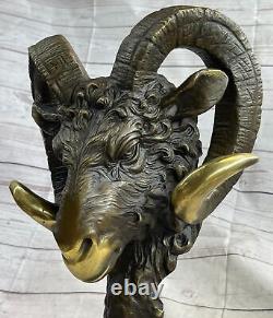 High-end Art Deco Artisanal Bronze Rams Head Desk Sculpture Closeout Sale