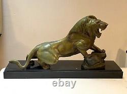 Important Lion Irenee Rene Rochard Sculpture Bronze Skate Art Deco Cubism Fonte