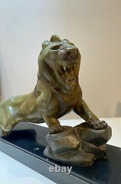 Important Lion Irenee Rene Rochard Sculpture Bronze Skate Art Deco Cubism Fonte