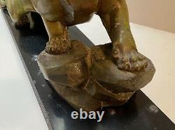 Important Lion Irenee Rene Rochard Sculpture Bronze Skate Art Deco Cubism Fonte