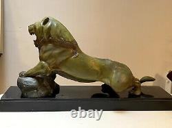 Important Lion Irenee Rene Rochard Sculpture Bronze Skate Art Deco Cubism Fonte