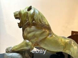 Important Lion Irenee Rene Rochard Sculpture Bronze Skate Art Deco Cubism Fonte