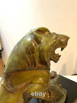 Important Lion Irenee Rene Rochard Sculpture Bronze Skate Art Deco Cubism Fonte