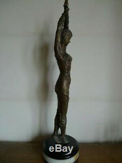 Important Woman Statue Sculpture Art Deco Style After Chiparus Modern