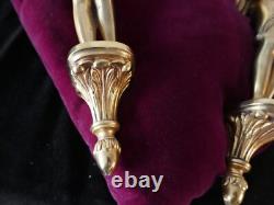 Important pair of gilded bronze candelabra 6 kg with loves H 35cm, 20th century style