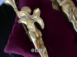 Important pair of gilded bronze candelabra 6 kg with loves H 35cm, 20th century style