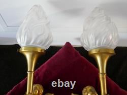 Important pair of gilded bronze candelabra 6 kg with loves H 35cm, 20th century style