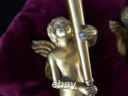 Important pair of gilded bronze candelabra 6 kg with loves H 35cm, 20th century style