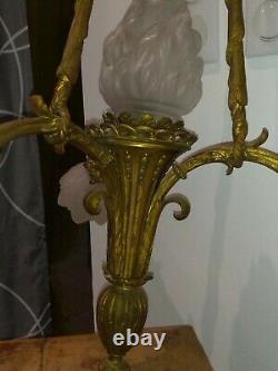 Imposing Lustre Former In Bronze, 19th, 4 Lamps. No Daum, No Muller