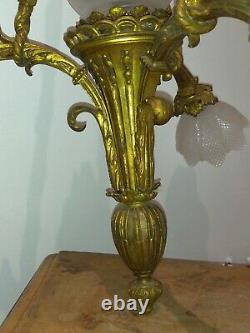 Imposing Lustre Former In Bronze, 19th, 4 Lamps. No Daum, No Muller