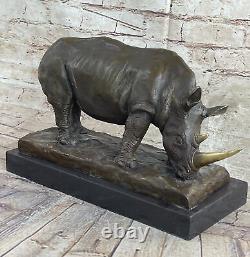 Incredibly Detailed Bronze/Black Rhinoceros Art Deco Wildlife Statue