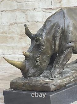 Incredibly Detailed Bronze/Black Rhinoceros Art Deco Wildlife Statue