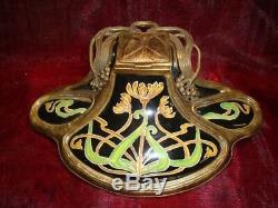 Inkwell Iris Flower Art Deco Style Art Nouveau Porcelain Ceramic Bronze
