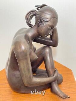 Interesting Art Deco Style Nubile Bronze Erotic Tribal Chair Woman Sculpture