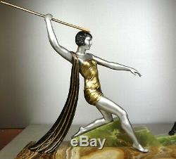 J 1920/1930 Dauvergne Rare Large Statue Sculpture Art Deco Ep Diane Huntress