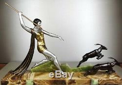 J 1920/1930 Dauvergne Rare Large Statue Sculpture Art Deco Ep Diane Huntress