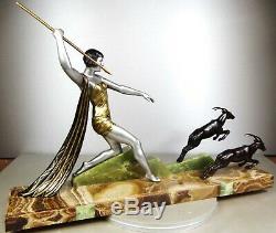 J 1920/1930 Dauvergne Rare Large Statue Sculpture Art Deco Ep Diane Huntress