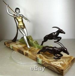 J 1920/1930 Dauvergne Rare Large Statue Sculpture Art Deco Ep Diane Huntress