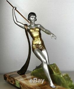 J 1920/1930 Dauvergne Rare Large Statue Sculpture Art Deco Ep Diane Huntress