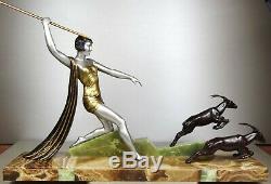 J 1920/1930 Dauvergne Rare Large Statue Sculpture Art Deco Ep Diane Huntress