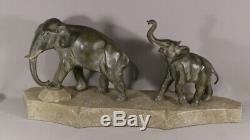 J. Brault, Bronze Group, Elephant And Elephant, Art Deco Sculpture